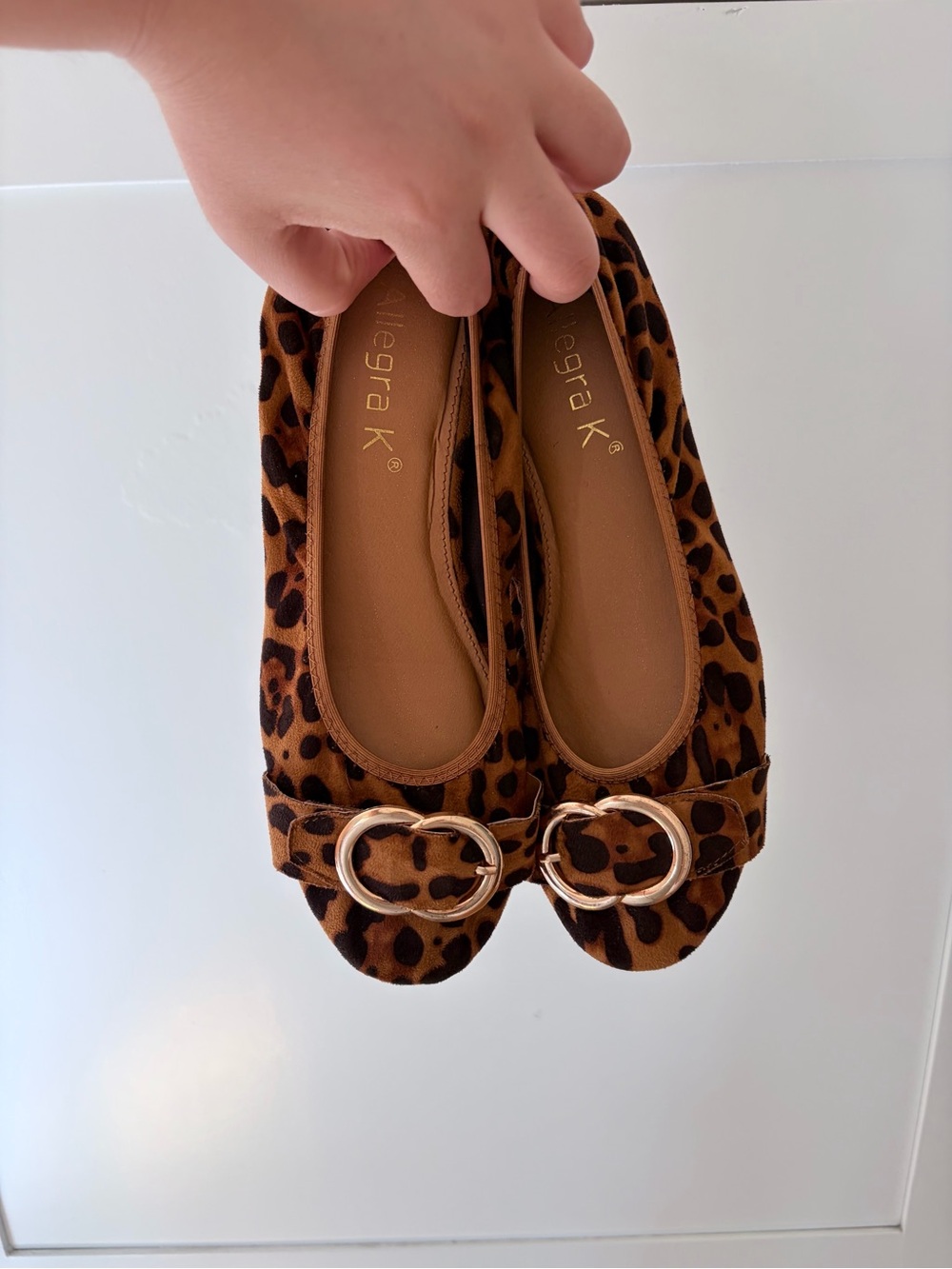 Allegra K Animal Print Brown Buckle Flats Size 9